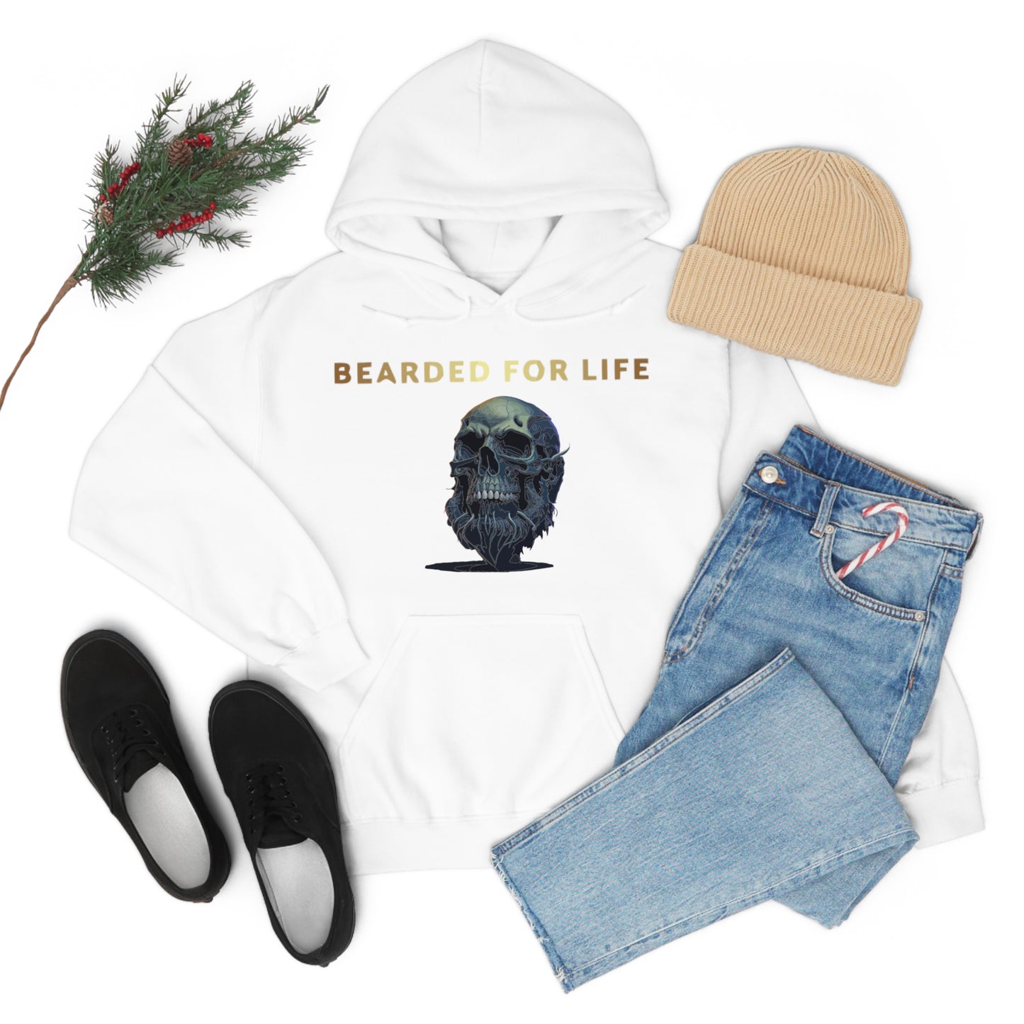 Bearded for life hoodie with a skull with a beard for the man that will have beard till he dies and is proud of his beard on fathers v2