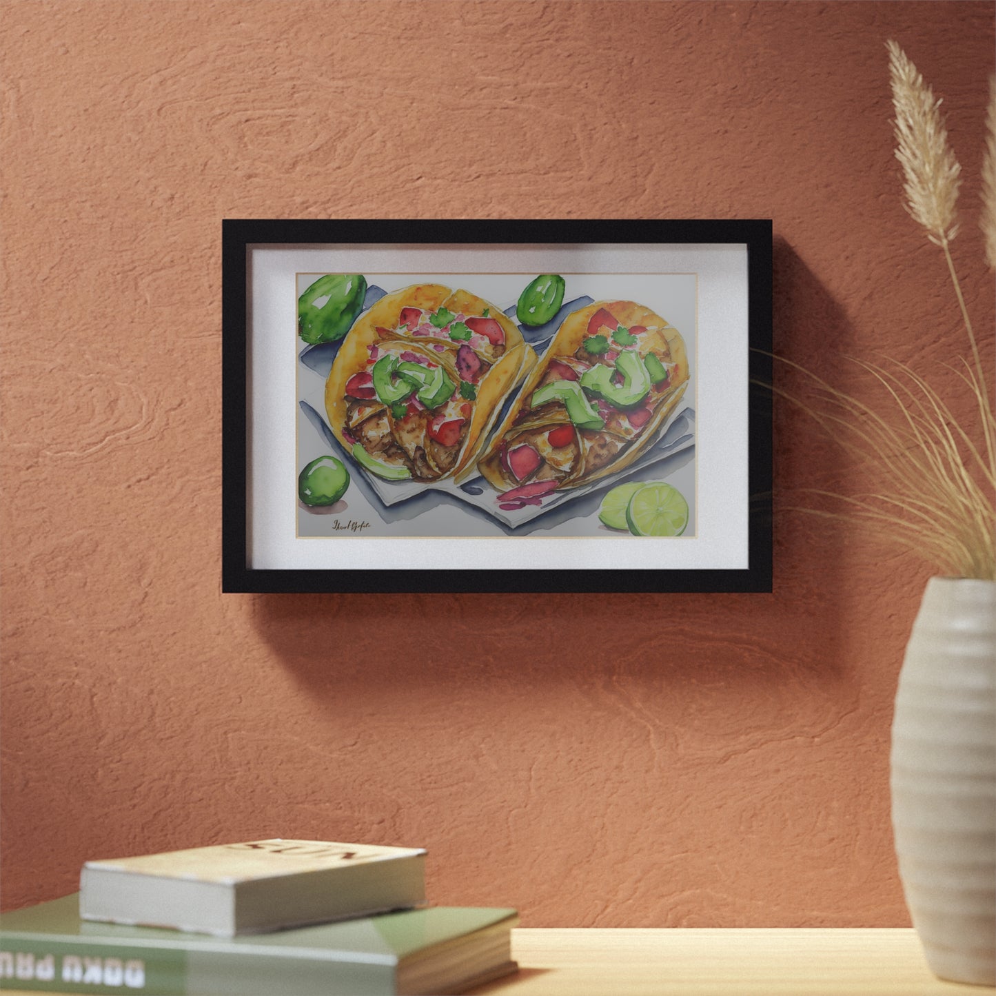 Tacos framed art bar gift for restaurant black frame kitchen dining poster v1