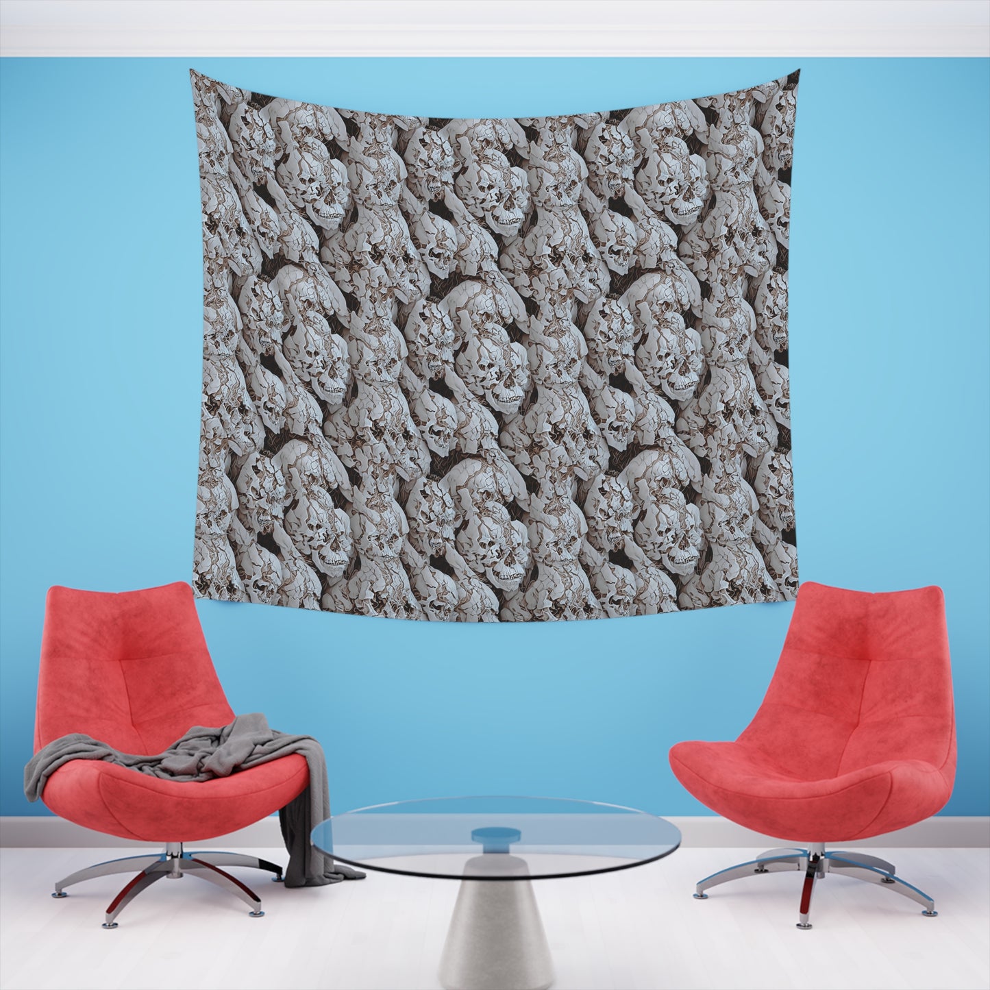 Cracked Skulls Tapestry for home decor pale cracked skull repeating pattern polyester tapestry with modern and unique design gorgeous