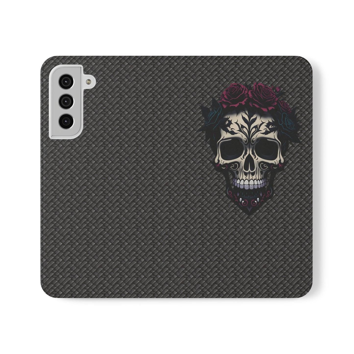 Sugar Skull Flip Case for iPhone and Samsung Galaxy Phones 11 12 13 mini pro max s22 s21 ultra plus made from vegan leather