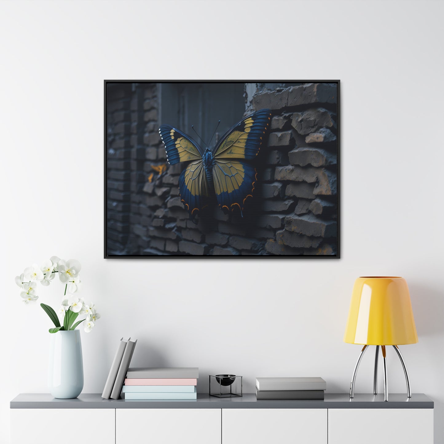 Dilapidated Butterfly Gallery Canvas art Wrap artwork depicting a fresh start at life in a barren wasteland