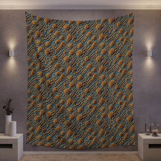 Modern Floral Tapestry for home decor golden flower repeating pattern polyester tapestry with modern and unique design gorgeous