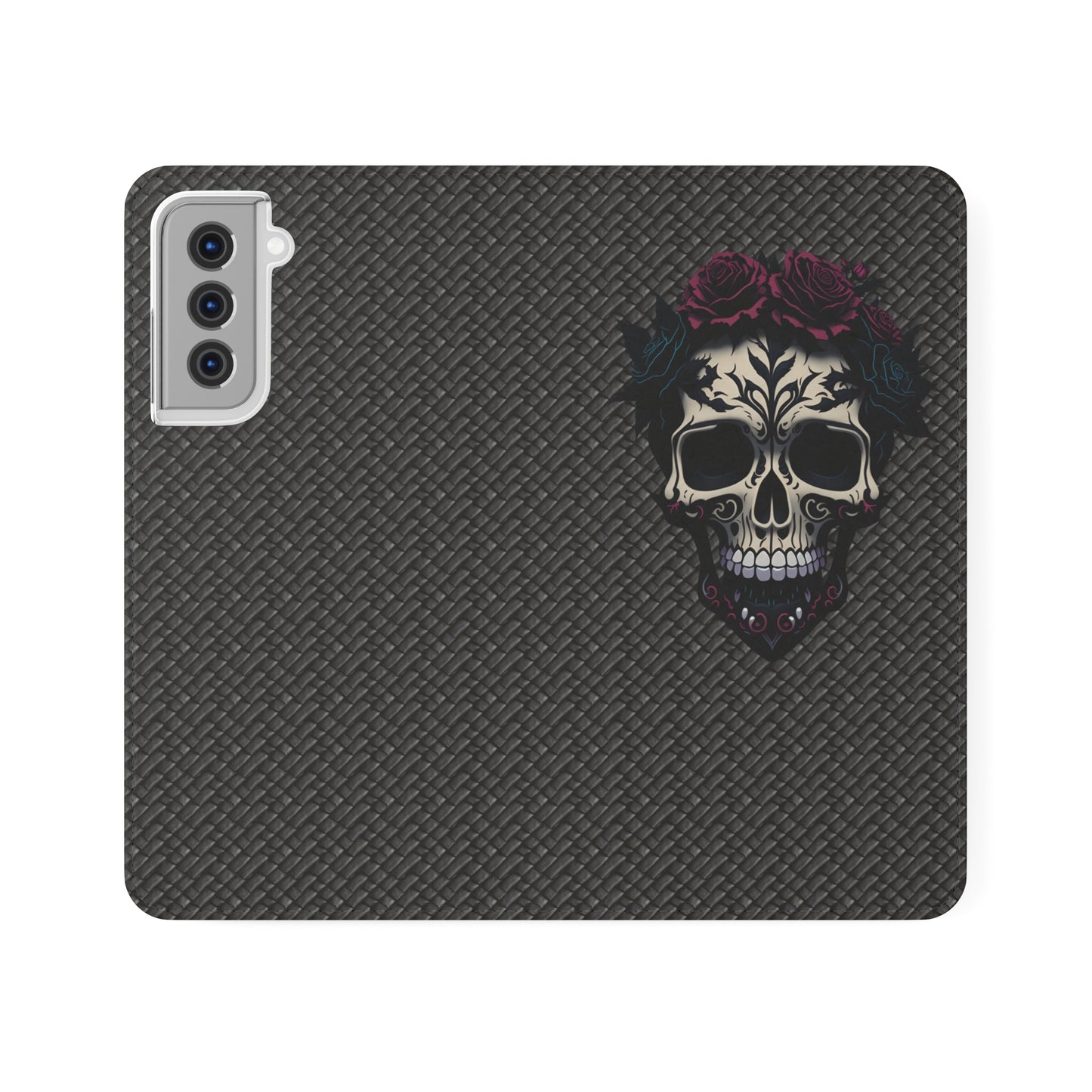 Sugar Skull Flip Case for iPhone and Samsung Galaxy Phones 11 12 13 mini pro max s22 s21 ultra plus made from vegan leather