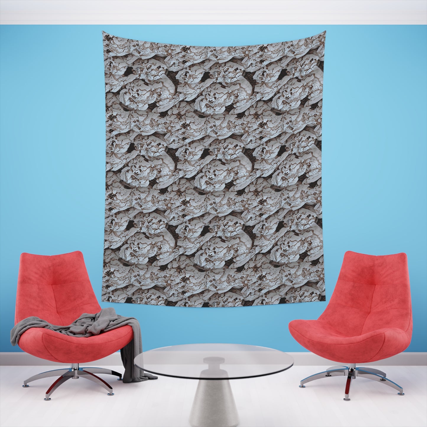 Cracked Skulls Tapestry for home decor pale cracked skull repeating pattern polyester tapestry with modern and unique design gorgeous