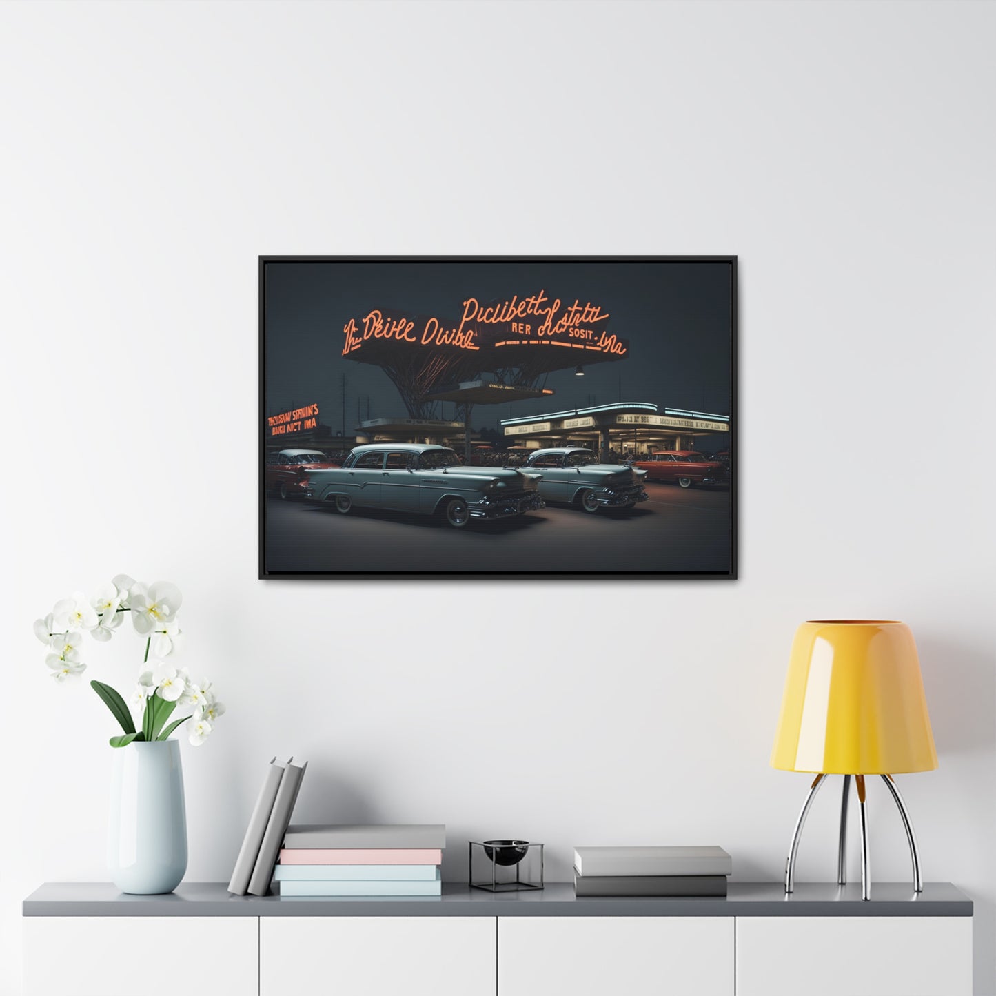 Drive-In Diner Dreams Nostalgic Dystopian Collection of Retro Wall Art Gallery Canvas Wraps Horizontal Frame v6/6