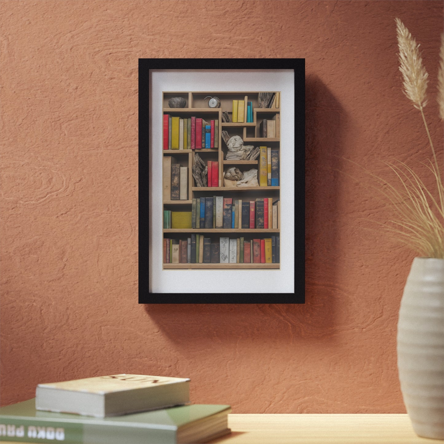 Library framed art library bookshelf studio study office poster teacher