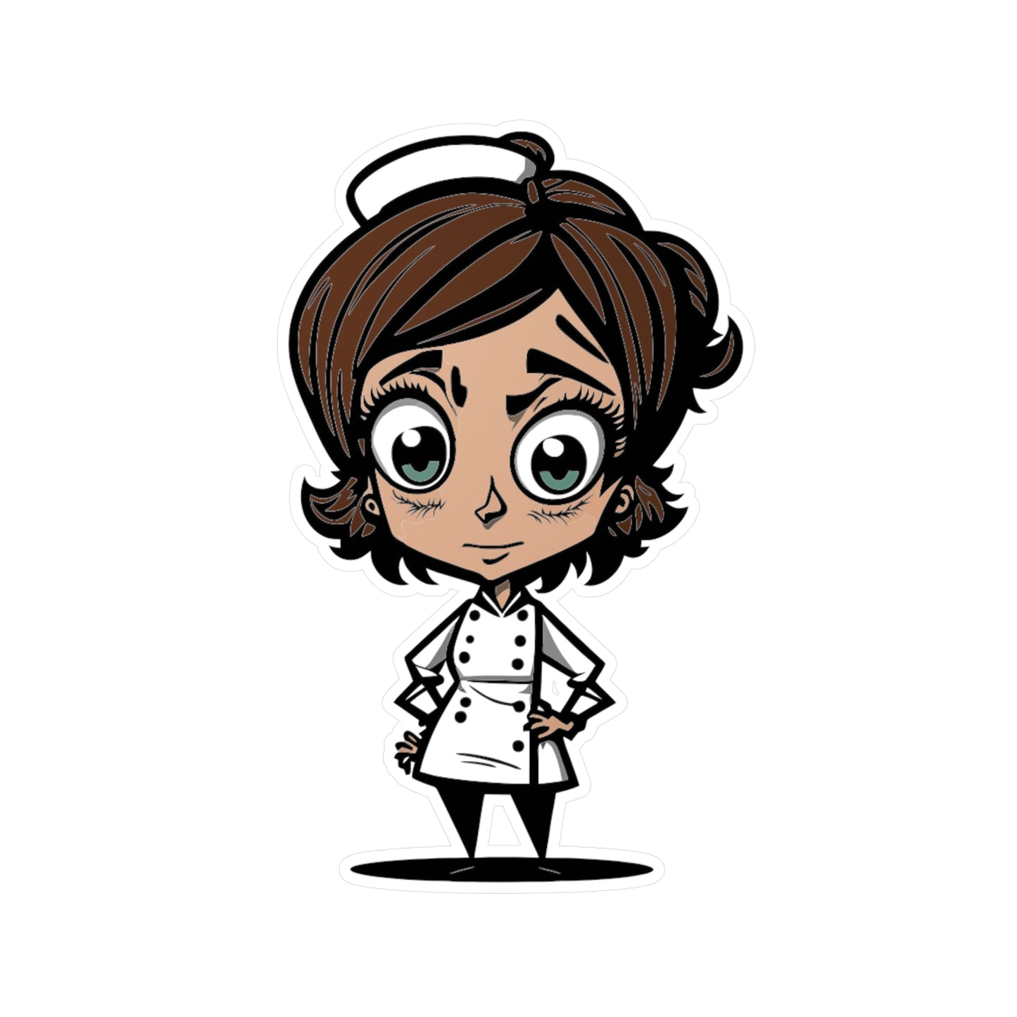 Female Chef Vinyl Decal to liven up the kitchen with a cartoon woman chef made of vinyl with a satin finish removable and restick decal