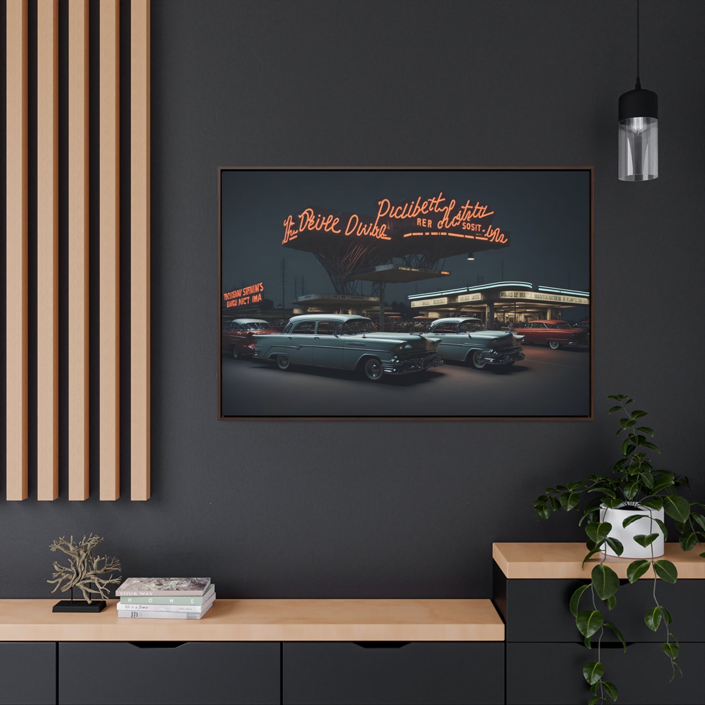 Drive-In Diner Dreams Nostalgic Dystopian Collection of Retro Wall Art Gallery Canvas Wraps Horizontal Frame v6/6