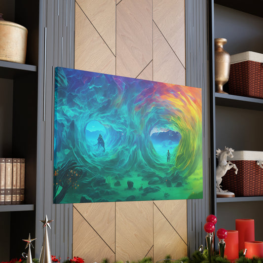 Rainbow wave stretched Canvas Gallery Wraps for the gameroom art gay gift for lgbtq lovers ally femme style art horizontal orientation v2
