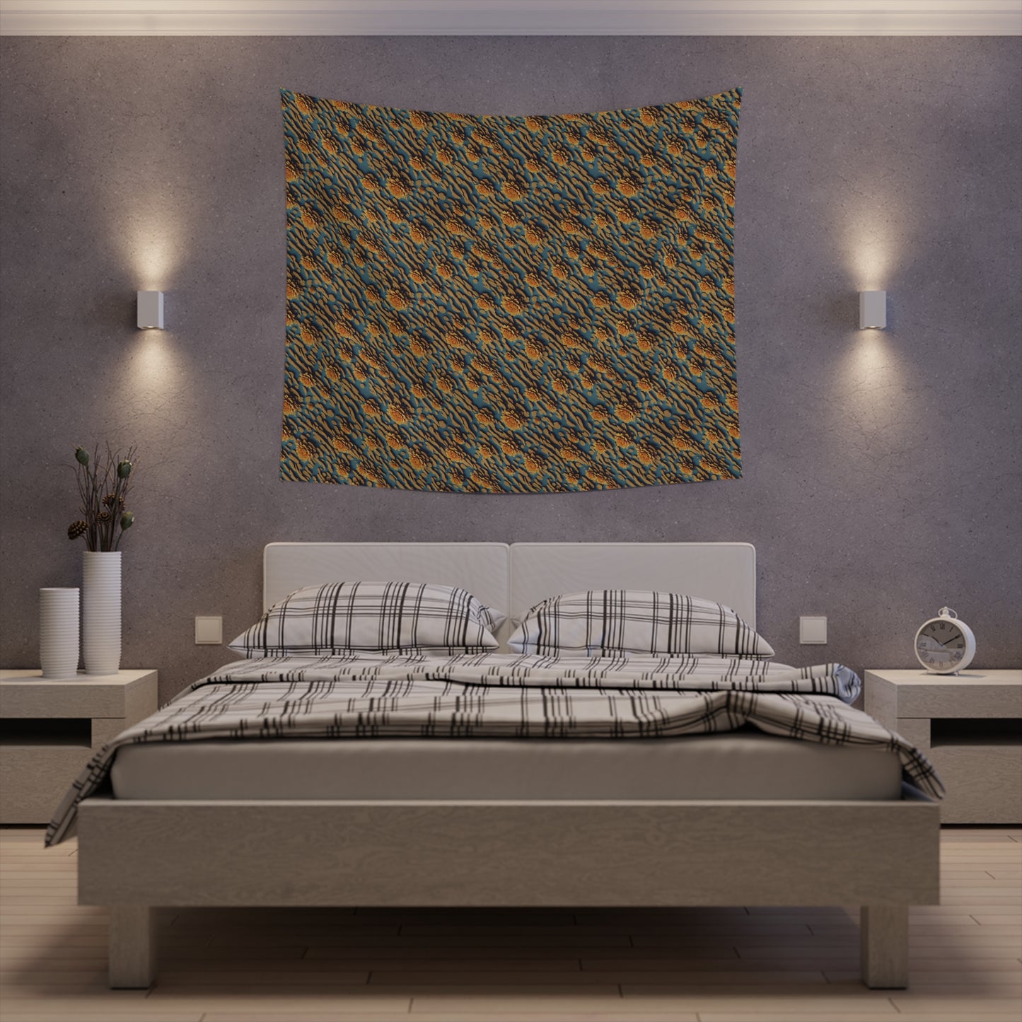 Modern Floral Tapestry for home decor golden flower repeating pattern polyester tapestry with modern and unique design gorgeous