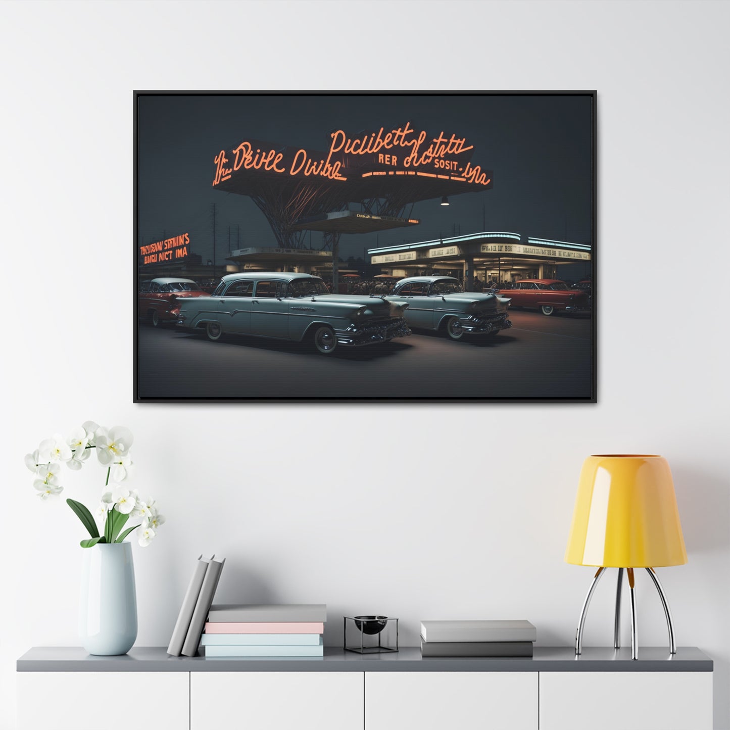 Drive-In Diner Dreams Nostalgic Dystopian Collection of Retro Wall Art Gallery Canvas Wraps Horizontal Frame v6/6