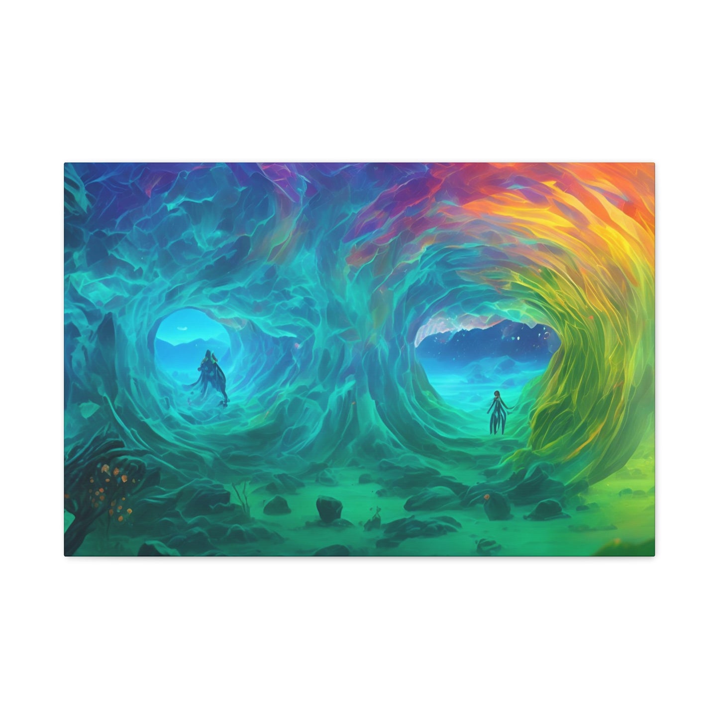 Rainbow wave stretched Canvas Gallery Wraps for the gameroom art gay gift for lgbtq lovers ally femme style art horizontal orientation v2