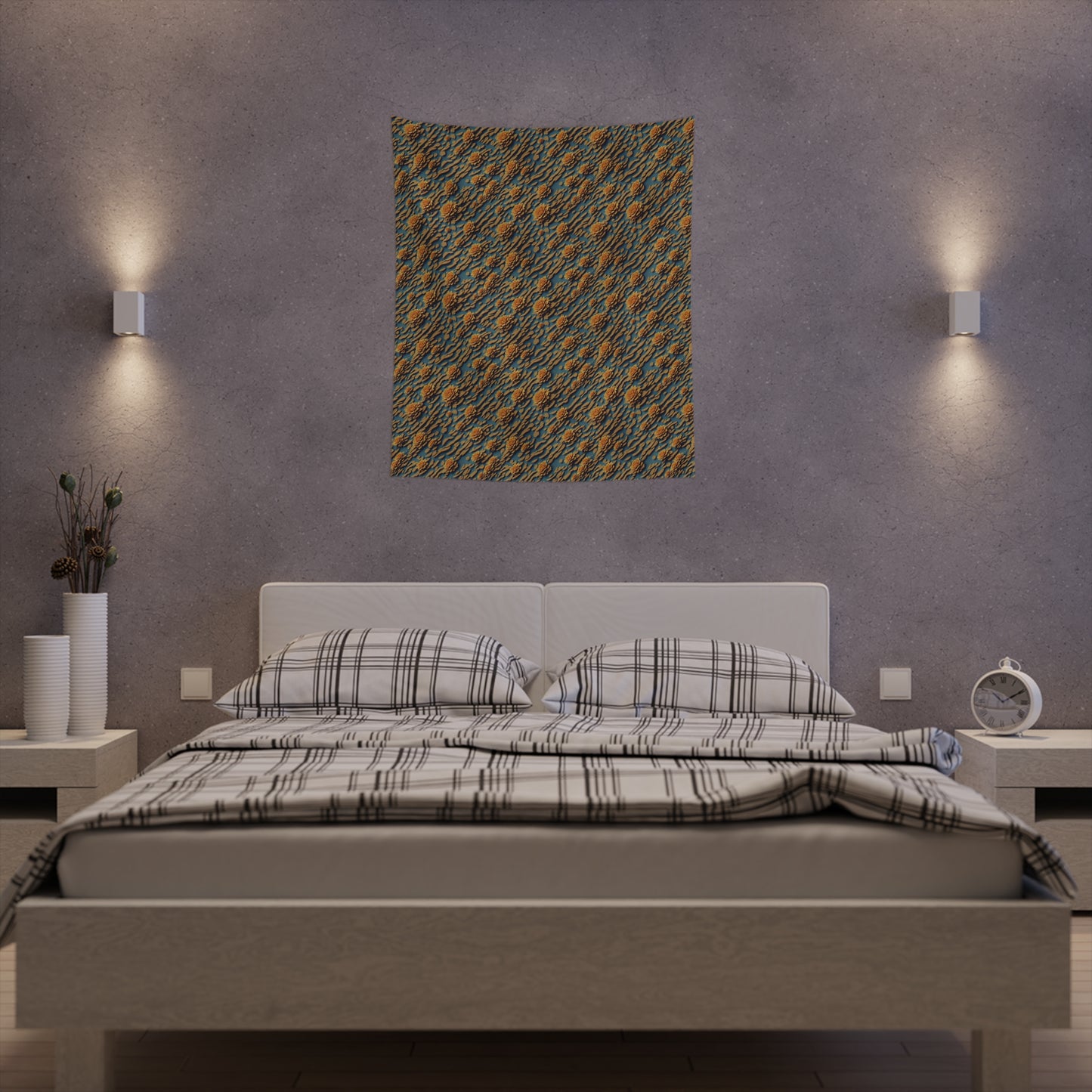 Modern Floral Tapestry for home decor golden flower repeating pattern polyester tapestry with modern and unique design gorgeous