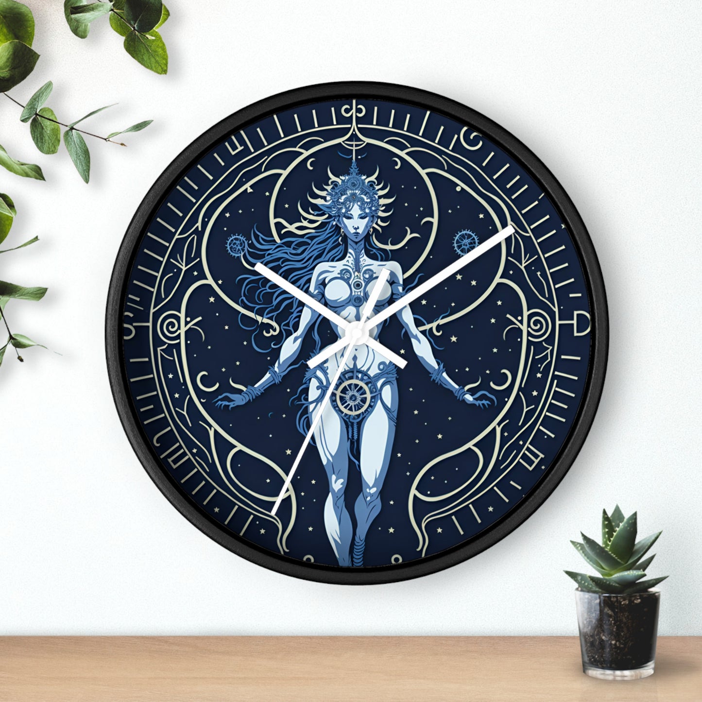 Celestial Goddess Wall Clock Blue design 1 celestial goddess blue Analog Wall Clock design for those fantasy lovers the library bedroom