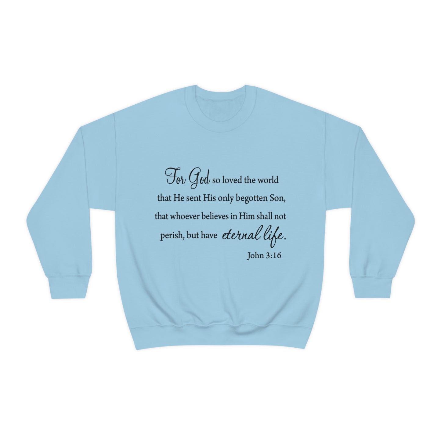 Bible Verse sweatshirt John 3:16 Unisex Heavy Blend Crewneck Sweatshirt minimalist style Plain white colored sweatshirt religous Christians.