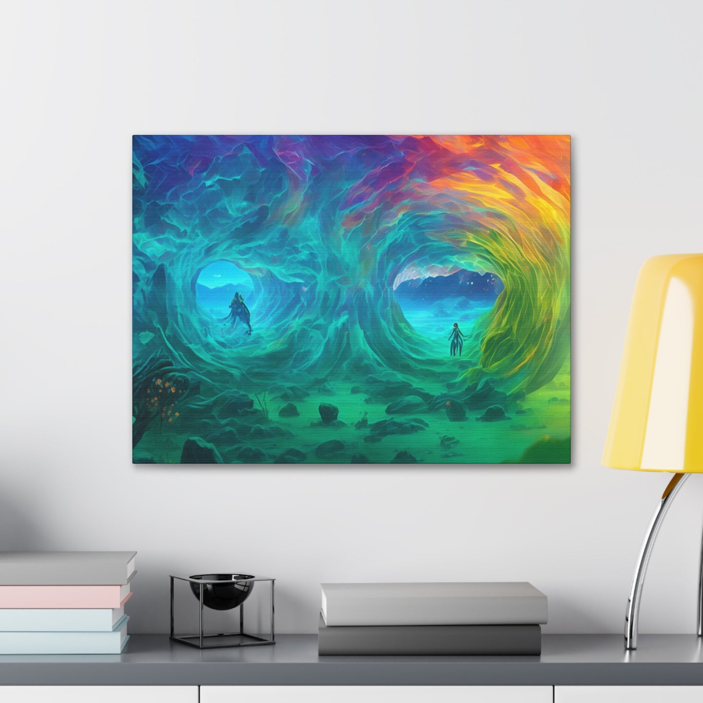 Rainbow wave stretched Canvas Gallery Wraps for the gameroom art gay gift for lgbtq lovers ally femme style art horizontal orientation v2