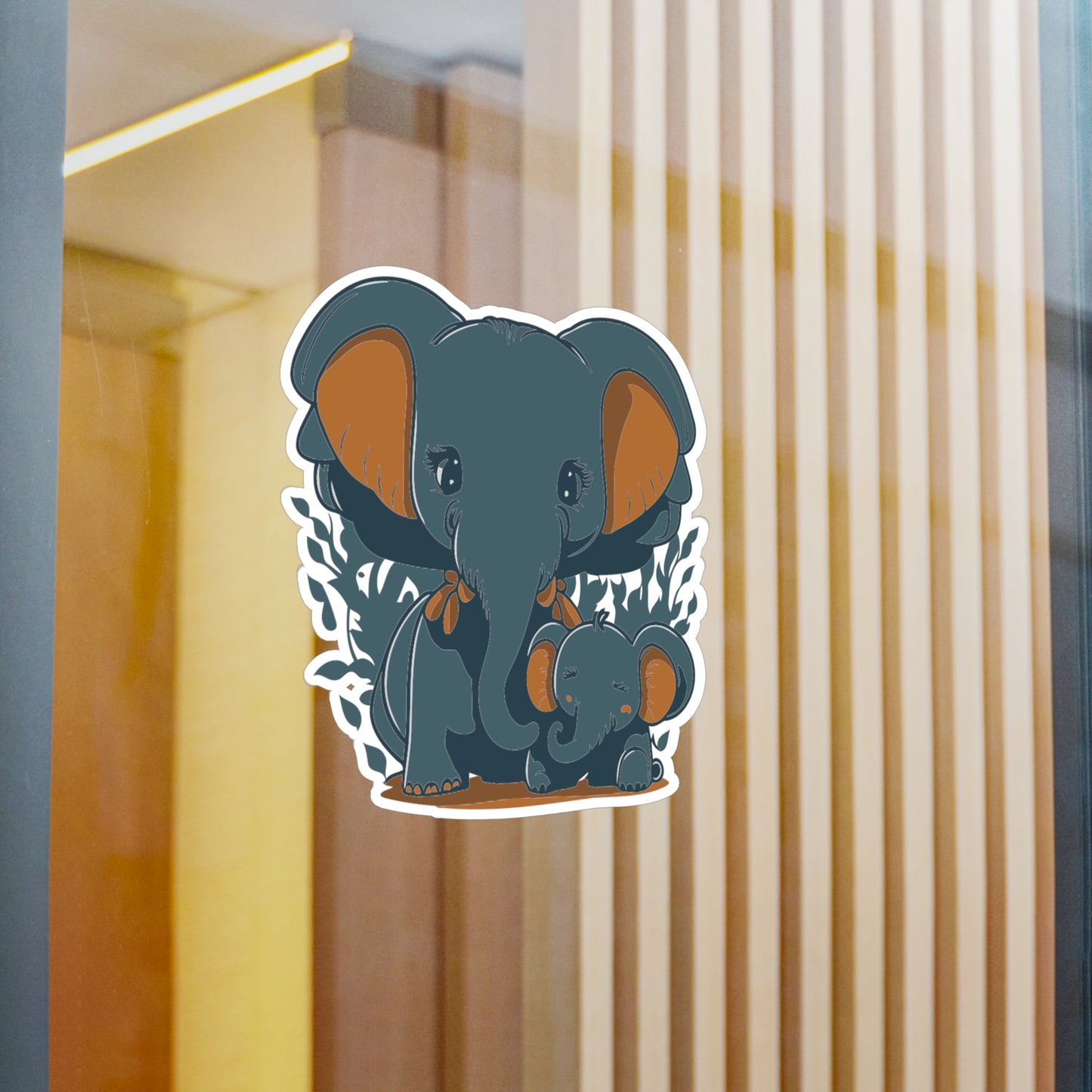 Mother and baby elephant Vinyl Decal to liven up the playroom with  vinyl cartoon animals with satin finish removable and restick decal