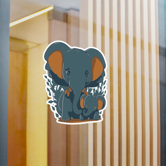 Mother and baby elephant Vinyl Decal to liven up the playroom with  vinyl cartoon animals with satin finish removable and restick decal