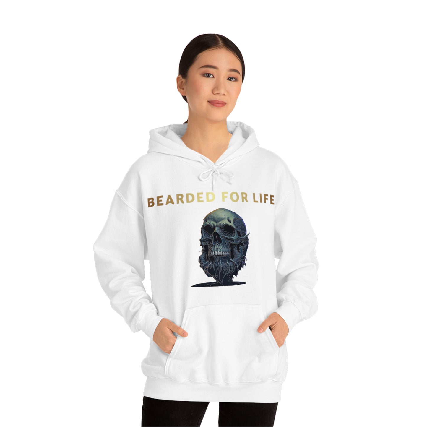 Bearded for life hoodie with a skull with a beard for the man that will have beard till he dies and is proud of his beard on fathers v2