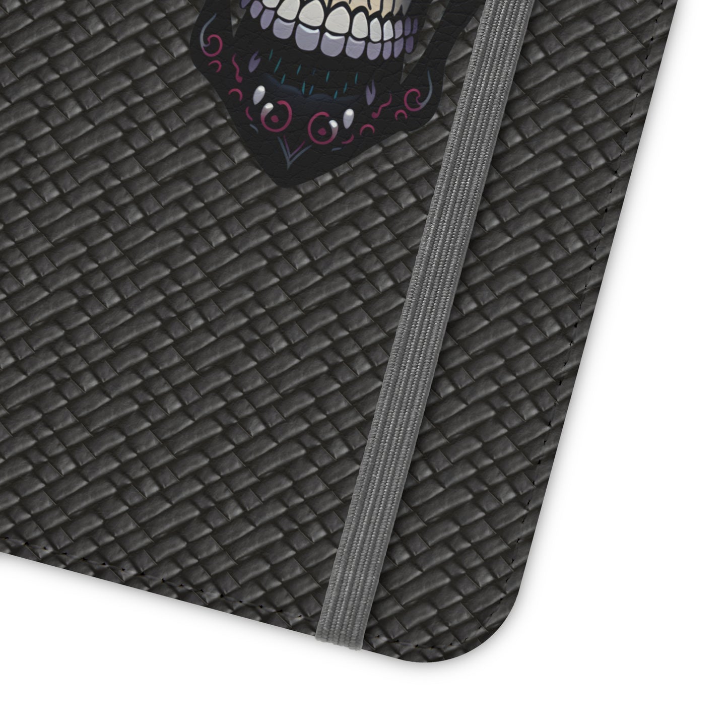 Sugar Skull Flip Case for iPhone and Samsung Galaxy Phones 11 12 13 mini pro max s22 s21 ultra plus made from vegan leather