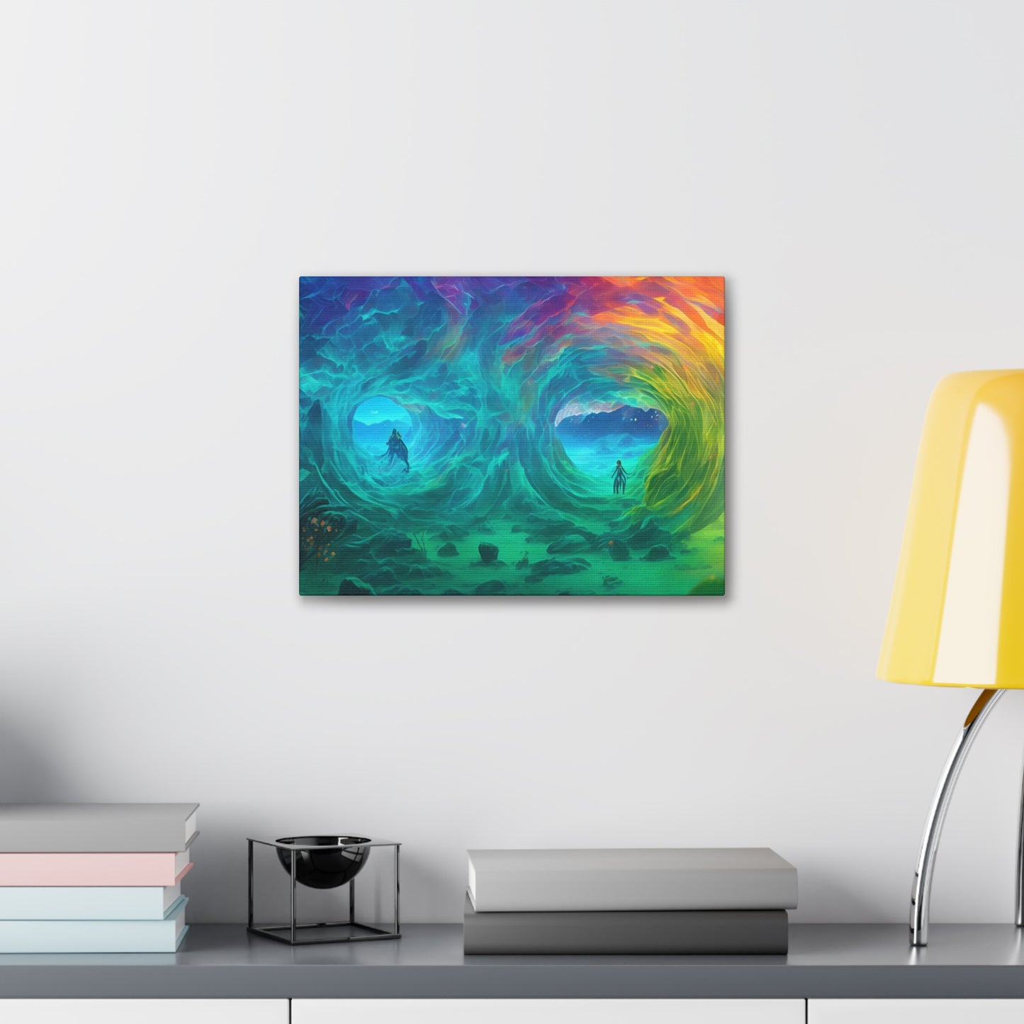 Rainbow wave stretched Canvas Gallery Wraps for the gameroom art gay gift for lgbtq lovers ally femme style art horizontal orientation v2