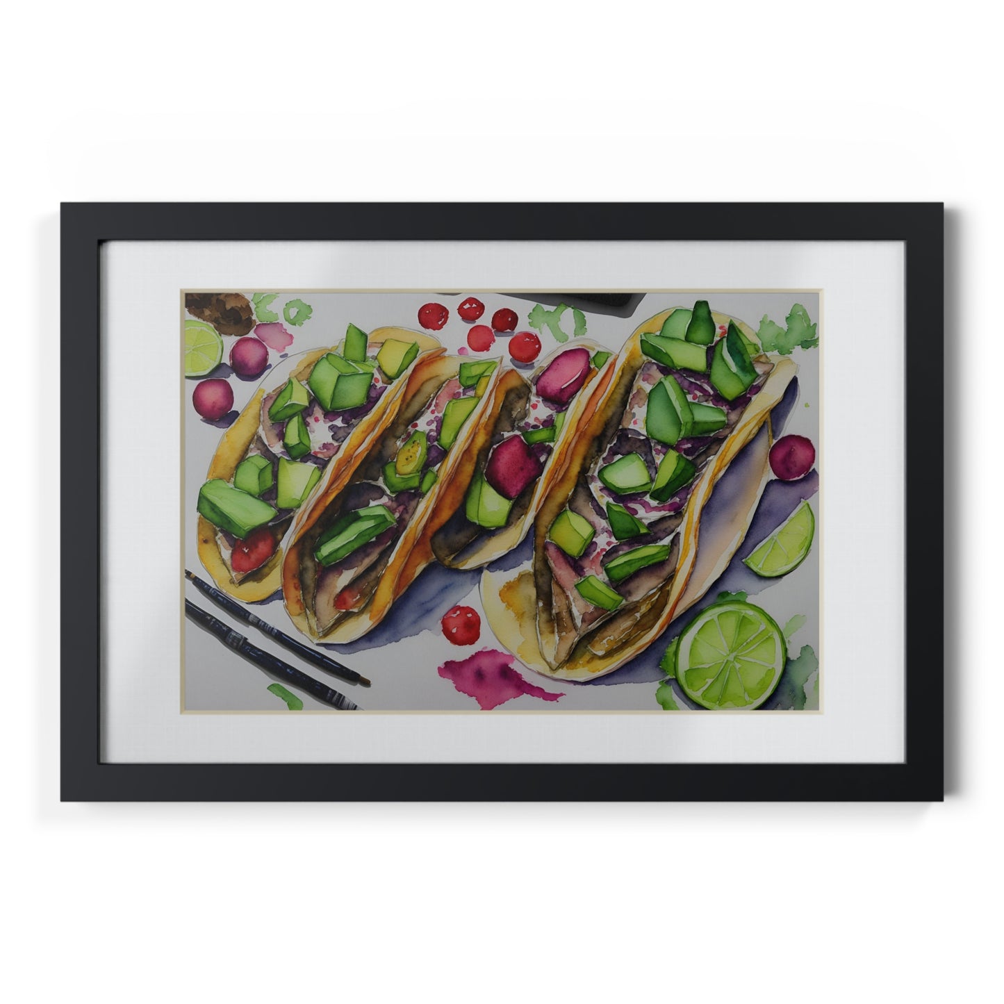 Tacos framed art bar gift for restaurant black frame kitchen dining poster v4