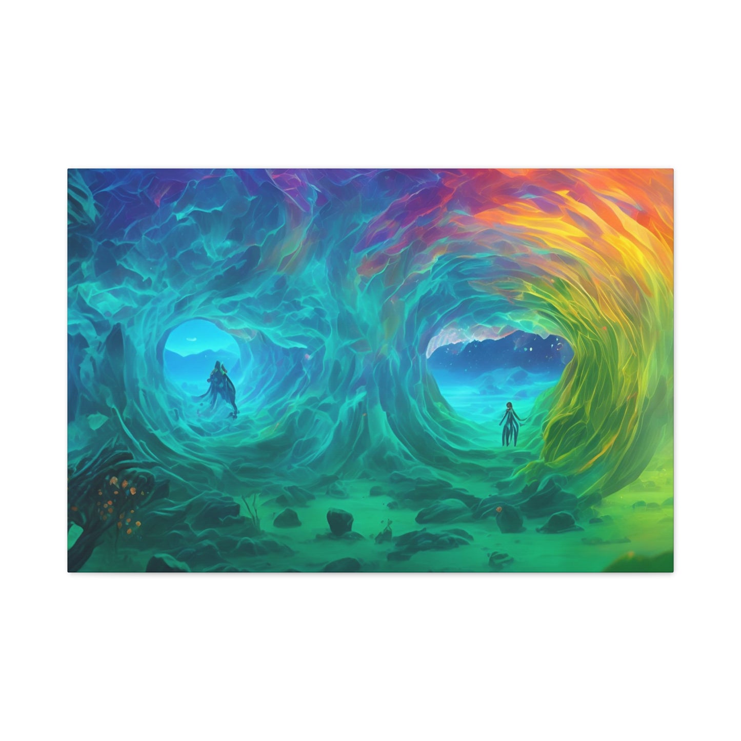 Rainbow wave stretched Canvas Gallery Wraps for the gameroom art gay gift for lgbtq lovers ally femme style art horizontal orientation v2