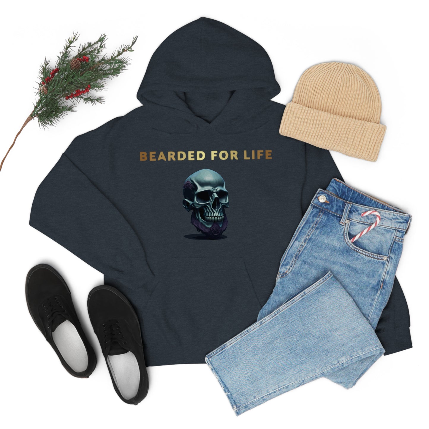 Bearded for life hoodie with a skull with a beard for the man that will have beard till he dies and is proud of his beard on fathers day v1