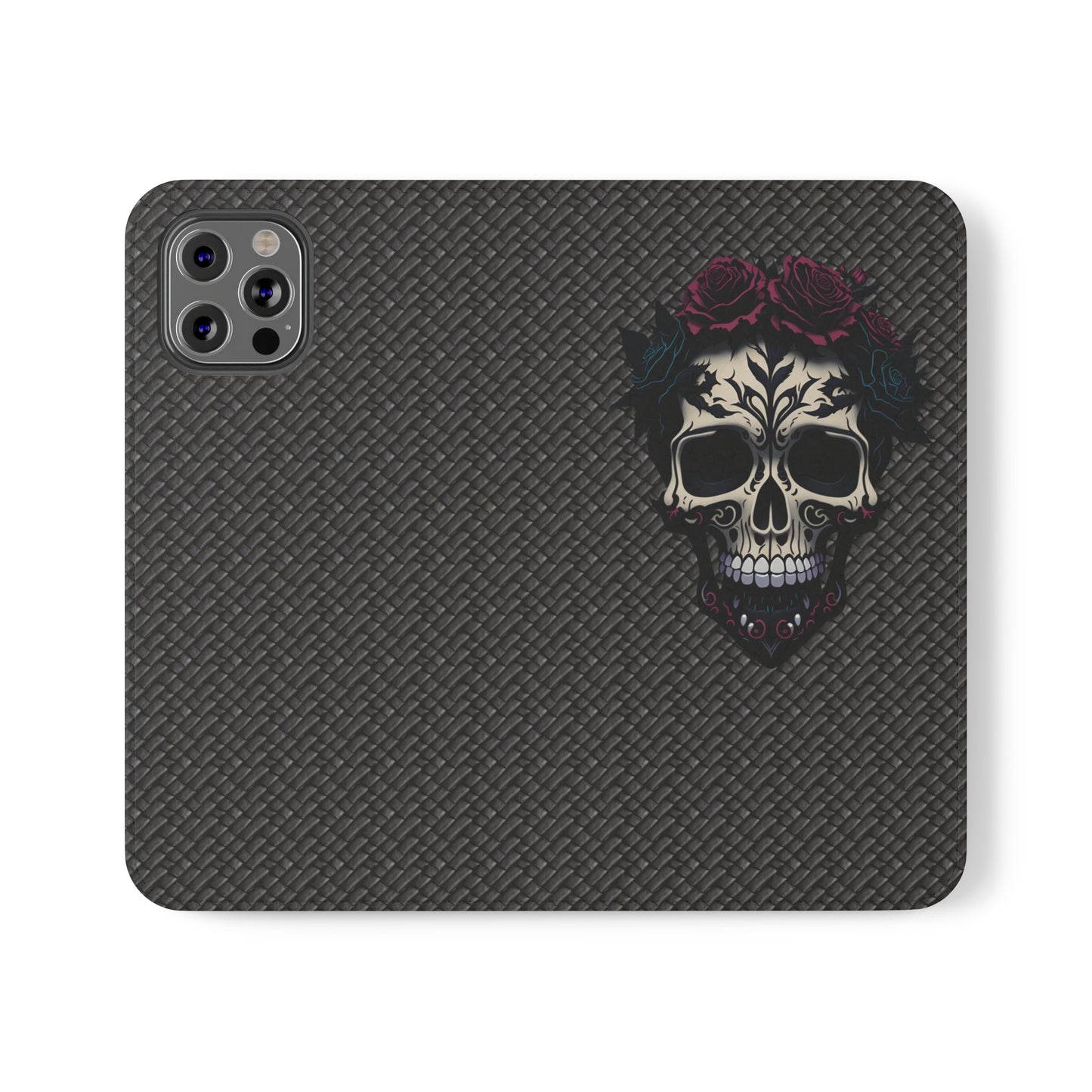 Sugar Skull Flip Case for iPhone and Samsung Galaxy Phones 11 12 13 mini pro max s22 s21 ultra plus made from vegan leather