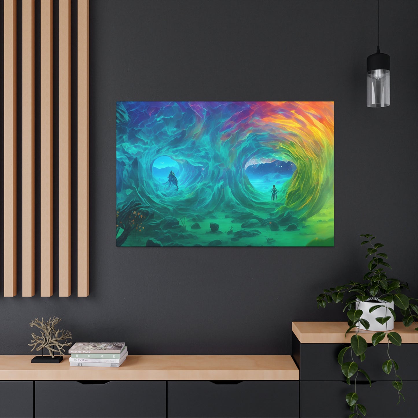 Rainbow wave stretched Canvas Gallery Wraps for the gameroom art gay gift for lgbtq lovers ally femme style art horizontal orientation v2