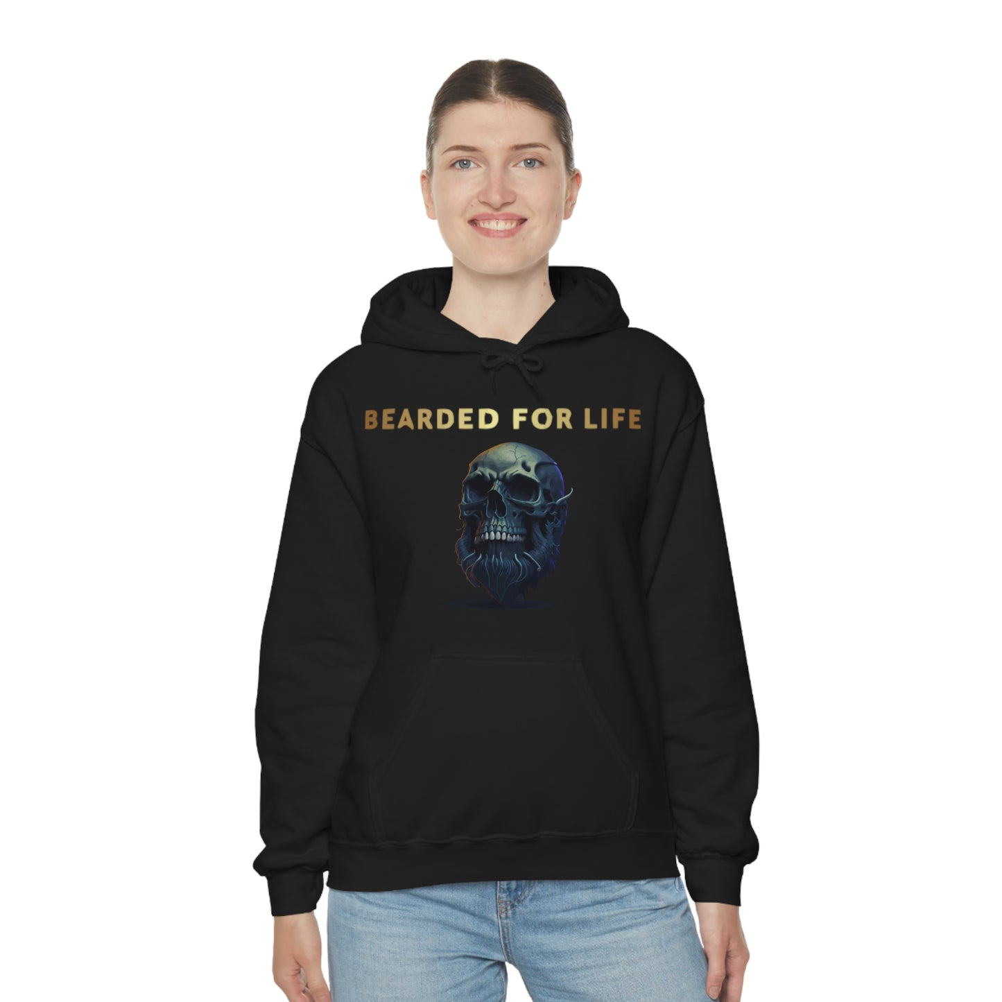 Bearded for life hoodie with a skull with a beard for the man that will have beard till he dies and is proud of his beard on fathers v2