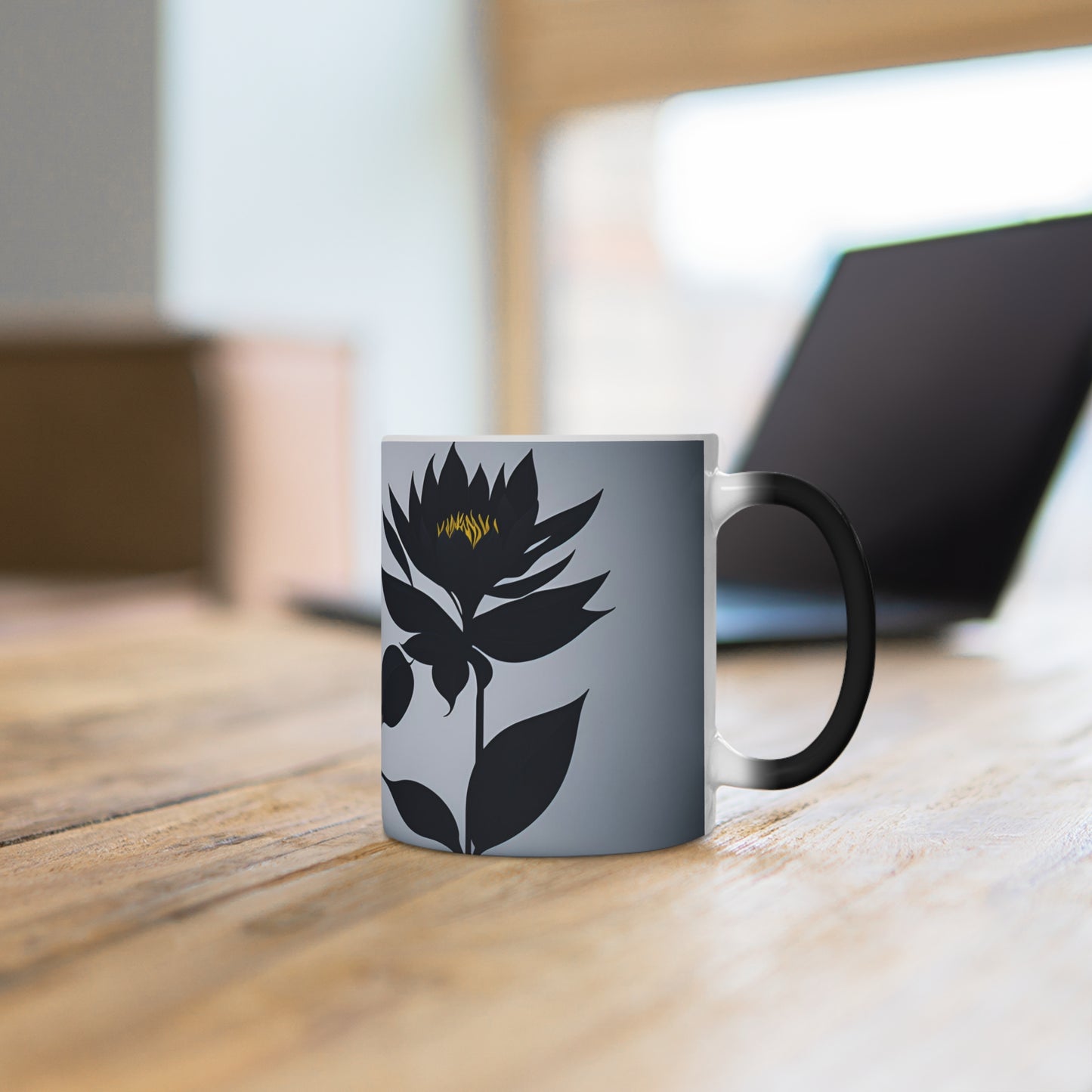 Dark flower Color Changing Mug Black mug that changes to show a black flower when it warms up mothers day gift changing coffee mug