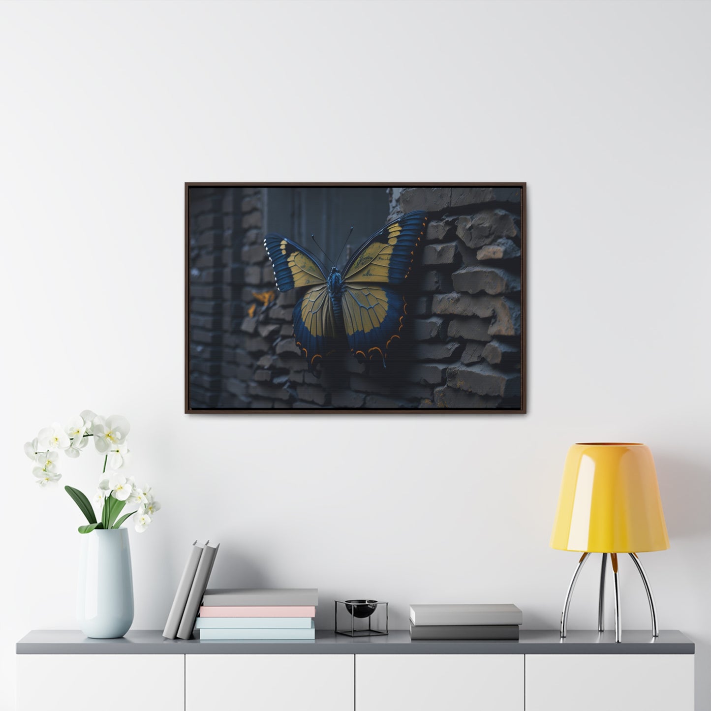 Dilapidated Butterfly Gallery Canvas art Wrap artwork depicting a fresh start at life in a barren wasteland