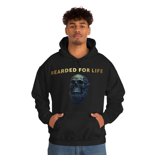 Bearded for life hoodie with a skull with a beard for the man that will have beard till he dies and is proud of his beard on fathers v2