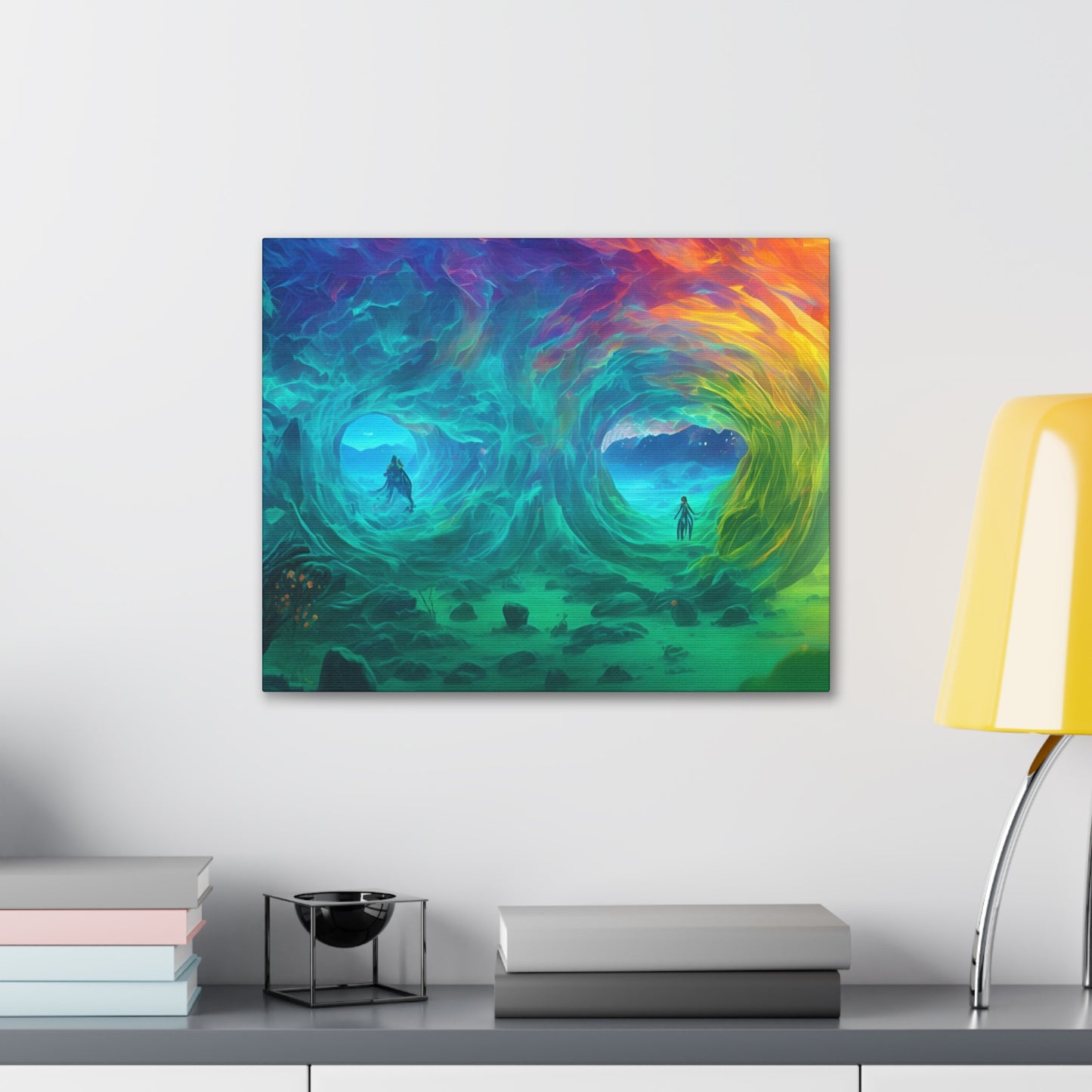 Rainbow wave stretched Canvas Gallery Wraps for the gameroom art gay gift for lgbtq lovers ally femme style art horizontal orientation v2