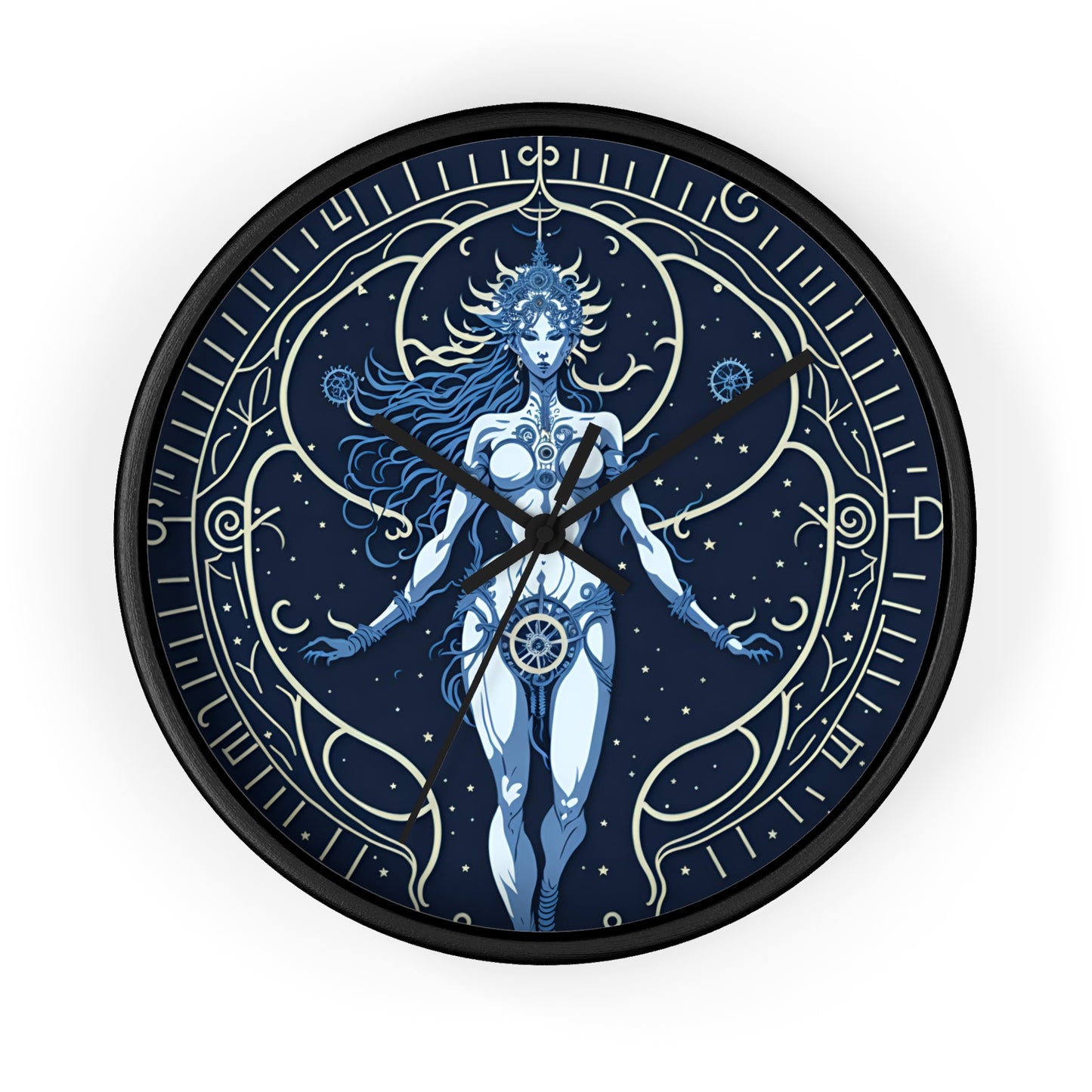 Celestial Goddess Wall Clock Blue design 1 celestial goddess blue Analog Wall Clock design for those fantasy lovers the library bedroom