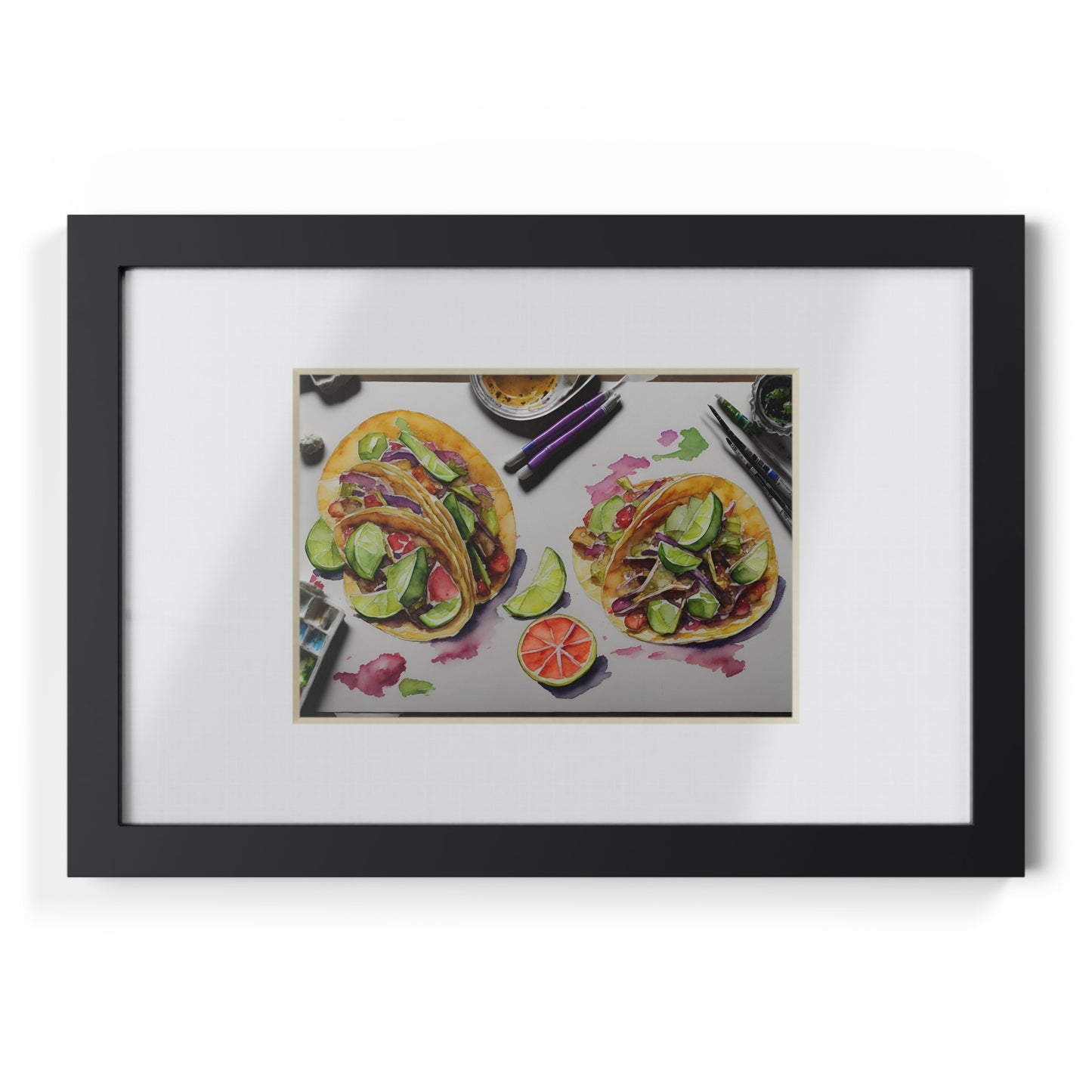 Tacos framed art bar gift for restaurant black frame kitchen dining poster v2