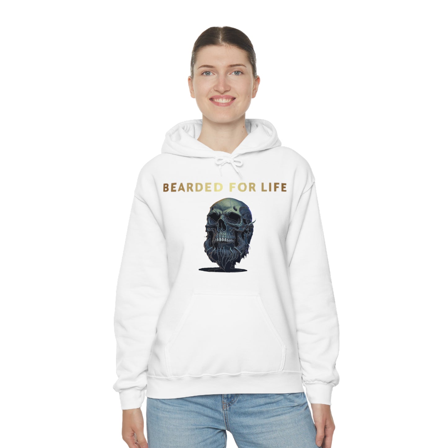 Bearded for life hoodie with a skull with a beard for the man that will have beard till he dies and is proud of his beard on fathers v2