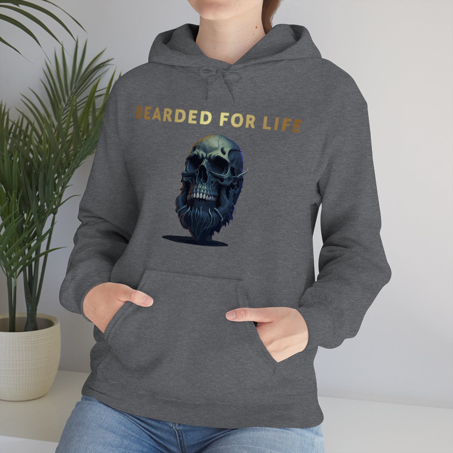 Bearded for life hoodie with a skull with a beard for the man that will have beard till he dies and is proud of his beard on fathers v2