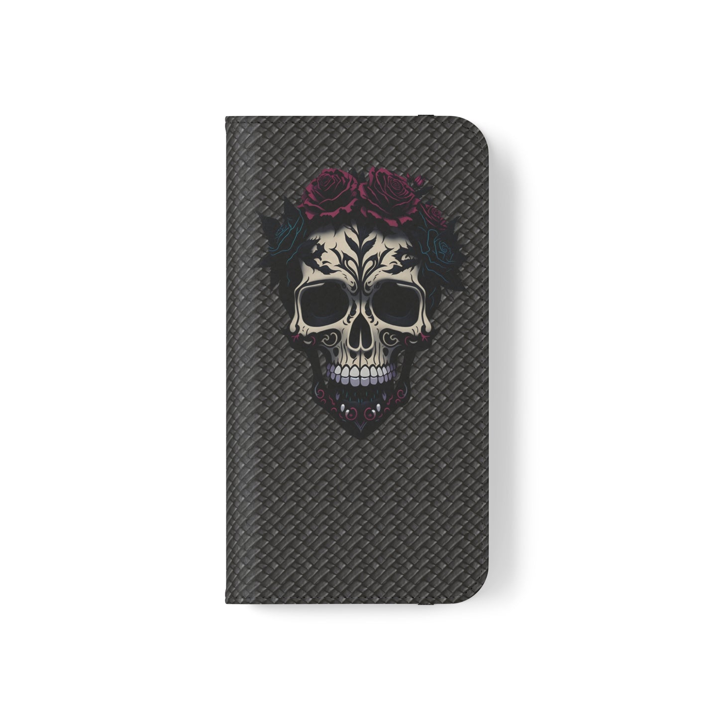 Sugar Skull Flip Case for iPhone and Samsung Galaxy Phones 11 12 13 mini pro max s22 s21 ultra plus made from vegan leather