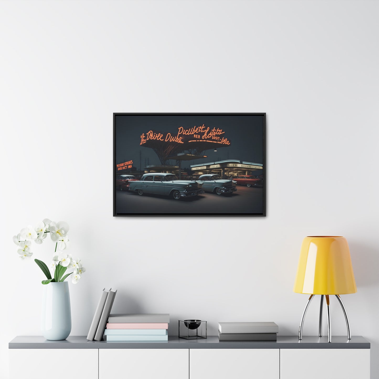 Drive-In Diner Dreams Nostalgic Dystopian Collection of Retro Wall Art Gallery Canvas Wraps Horizontal Frame v6/6