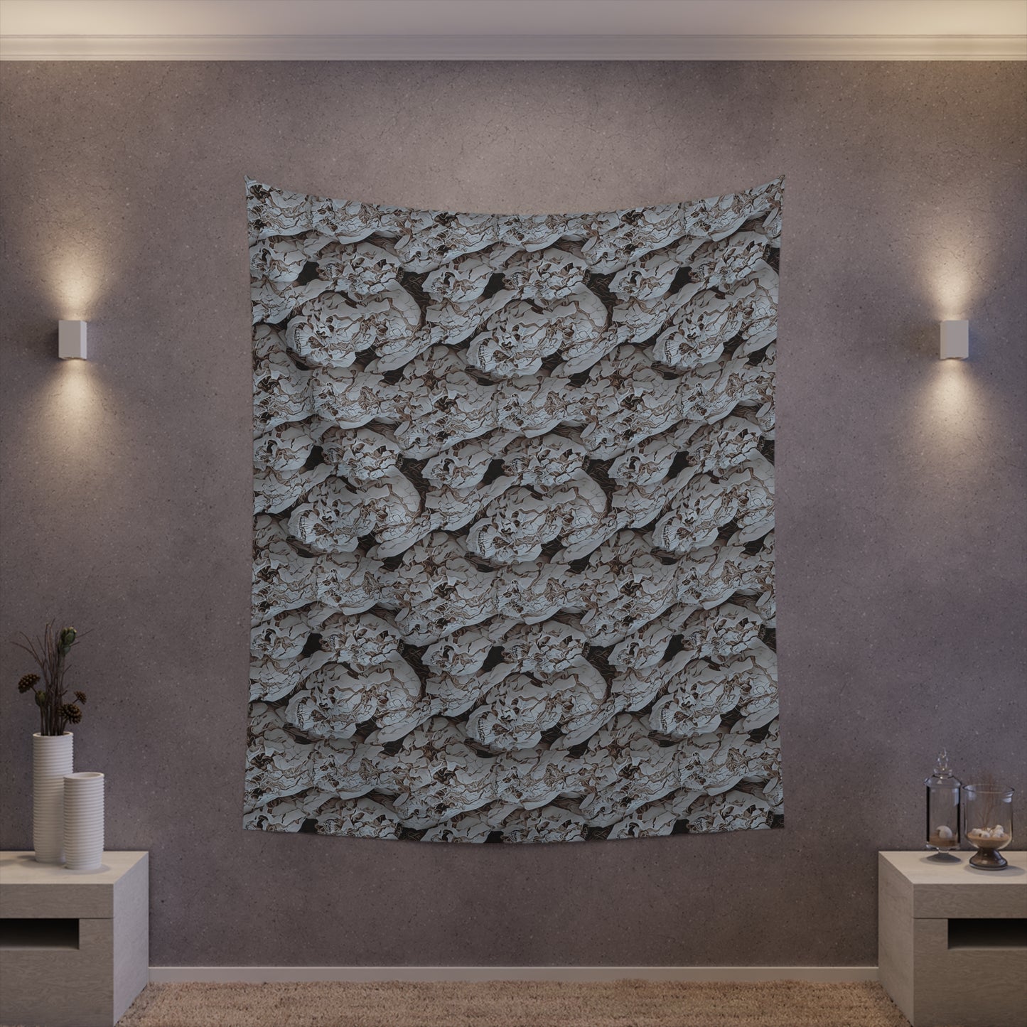 Cracked Skulls Tapestry for home decor pale cracked skull repeating pattern polyester tapestry with modern and unique design gorgeous