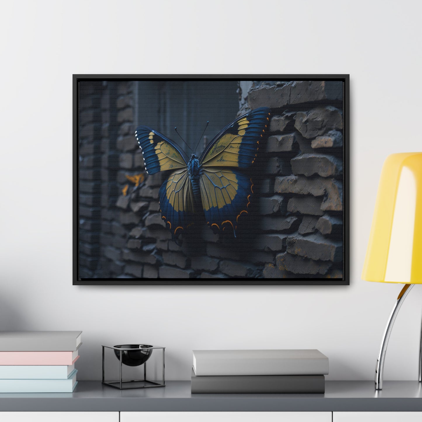 Dilapidated Butterfly Gallery Canvas art Wrap artwork depicting a fresh start at life in a barren wasteland