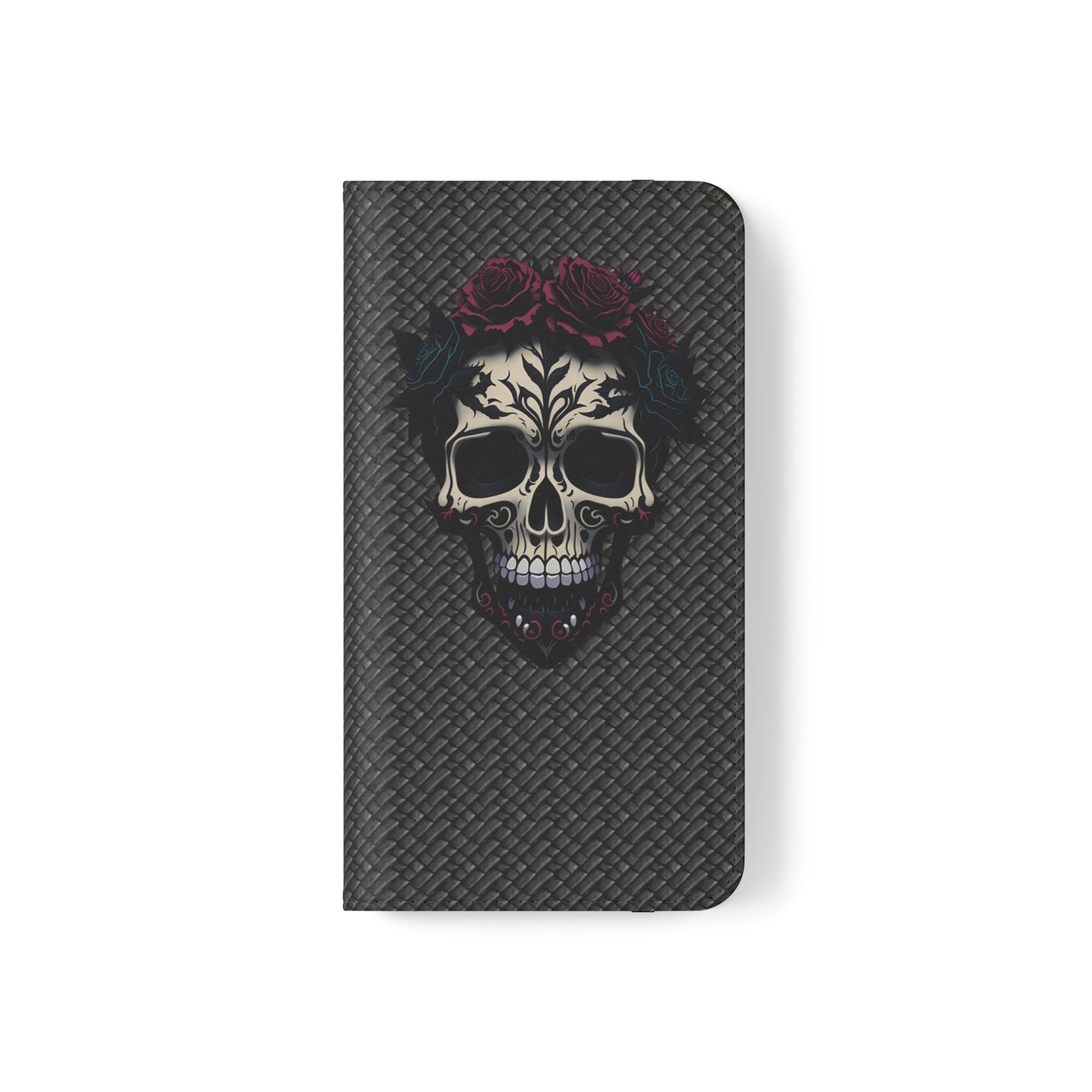 Sugar Skull Flip Case for iPhone and Samsung Galaxy Phones 11 12 13 mini pro max s22 s21 ultra plus made from vegan leather