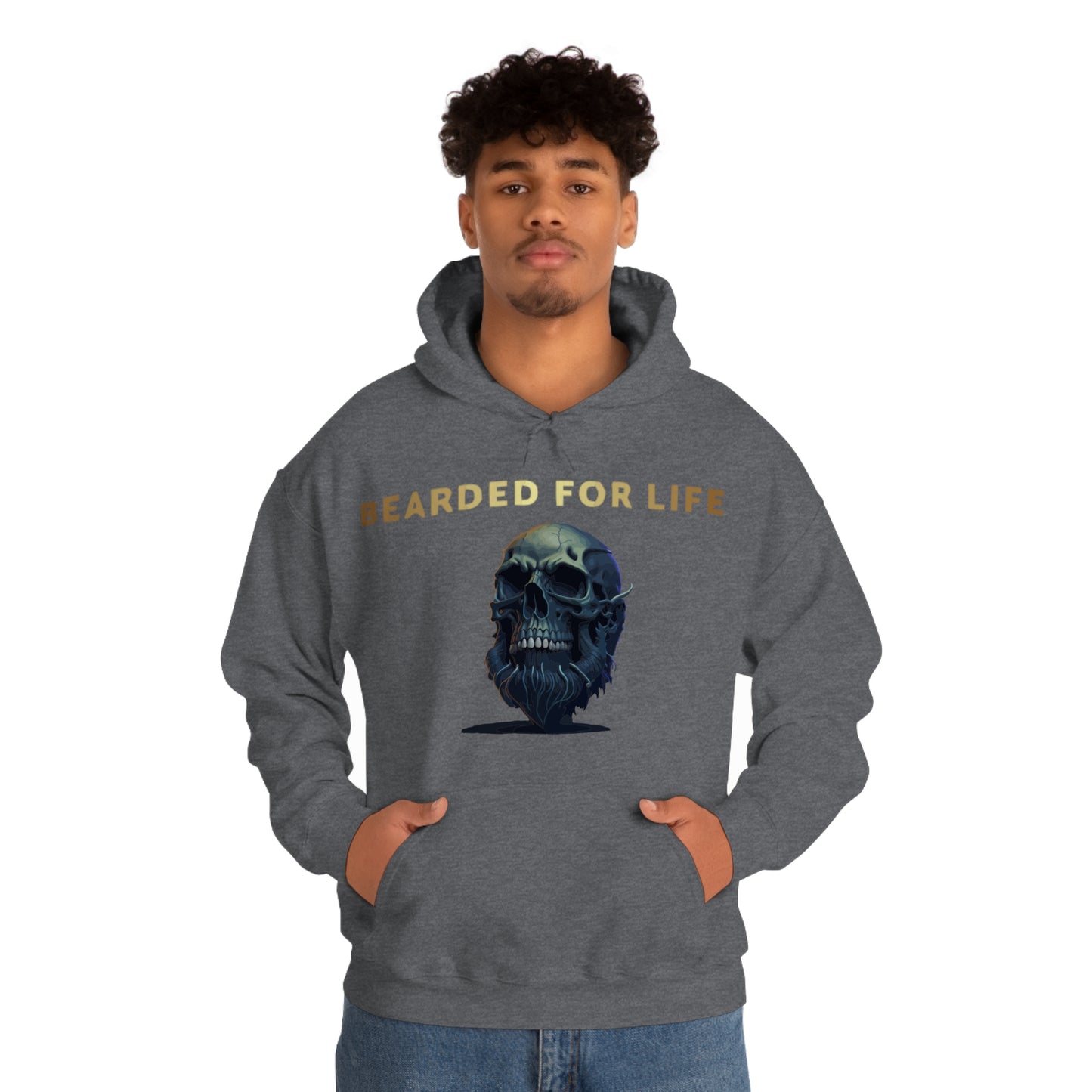 Bearded for life hoodie with a skull with a beard for the man that will have beard till he dies and is proud of his beard on fathers v2