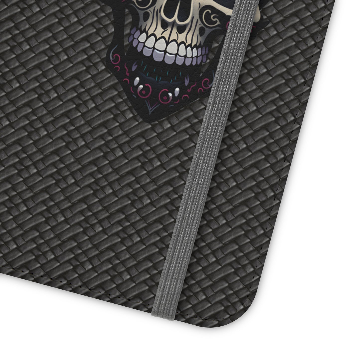 Sugar Skull Flip Case for iPhone and Samsung Galaxy Phones 11 12 13 mini pro max s22 s21 ultra plus made from vegan leather