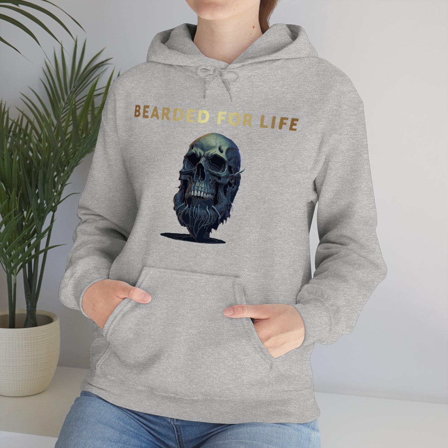 Bearded for life hoodie with a skull with a beard for the man that will have beard till he dies and is proud of his beard on fathers v2