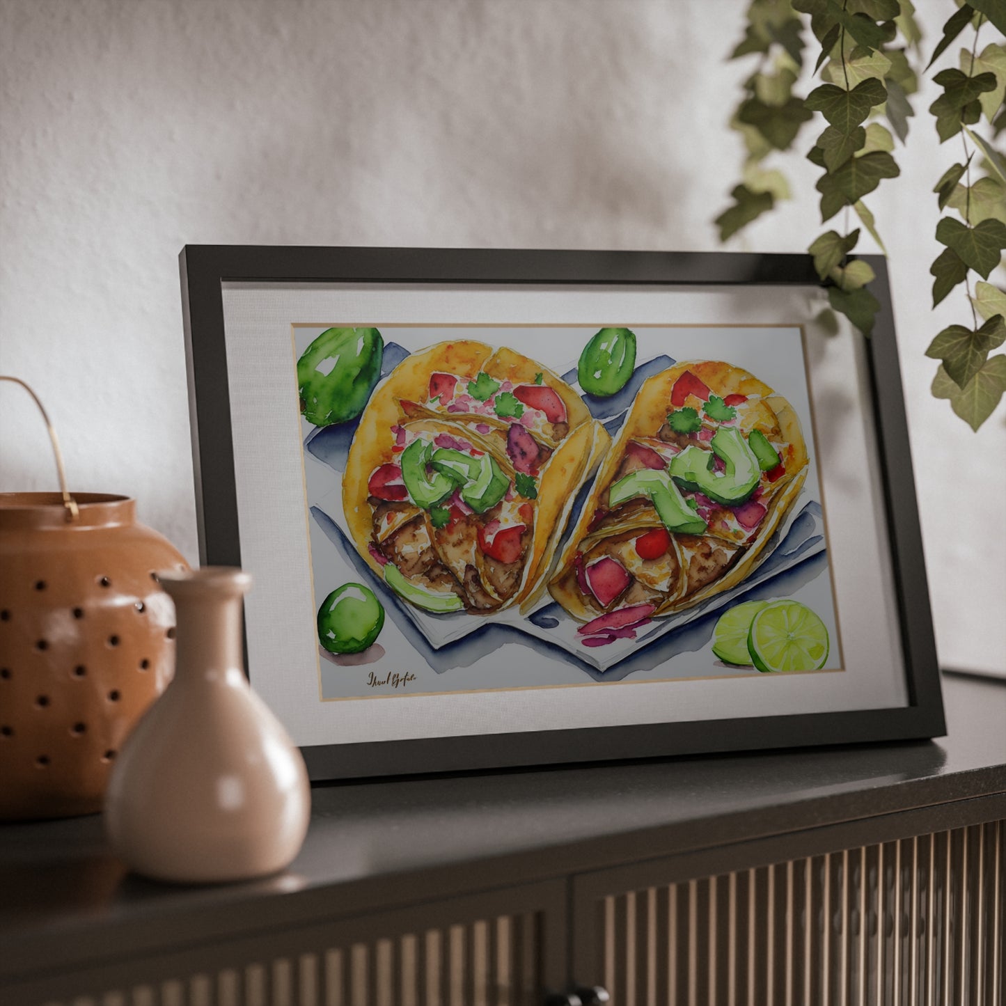 Tacos framed art bar gift for restaurant black frame kitchen dining poster v1