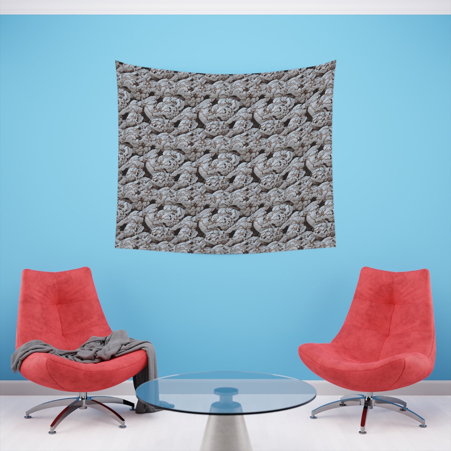 Cracked Skulls Tapestry for home decor pale cracked skull repeating pattern polyester tapestry with modern and unique design gorgeous