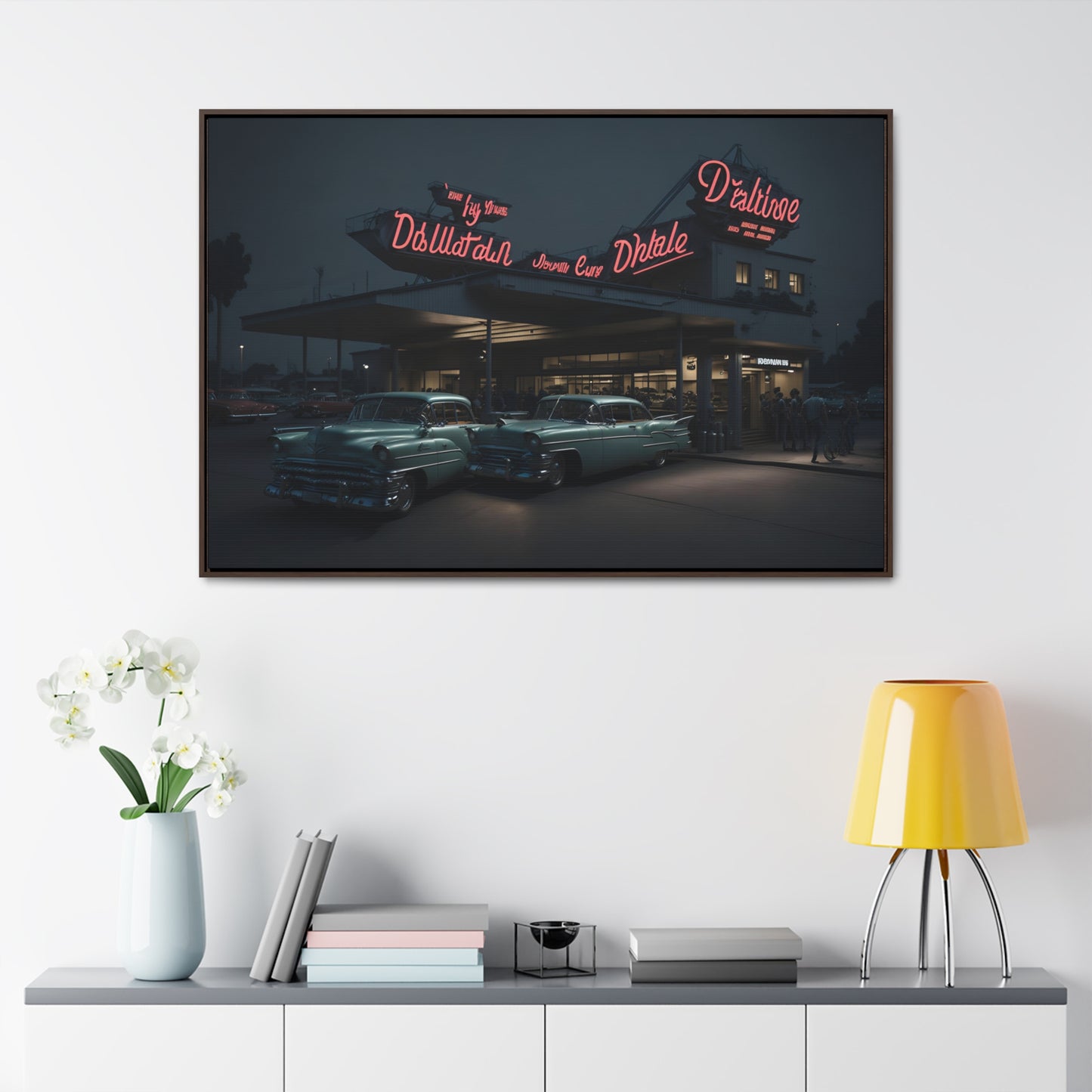 Drive-In Diner Dreams Nostalgic Dystopian Collection of Retro Wall Art Gallery Canvas Wraps Horizontal Frame v5/6